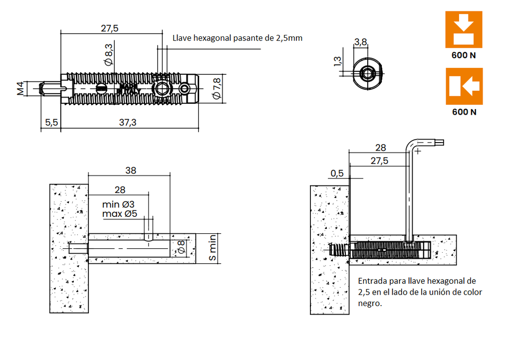 UNION OCULTA GN508 MACHO D.8X37 MM. M4 CRUDO SD