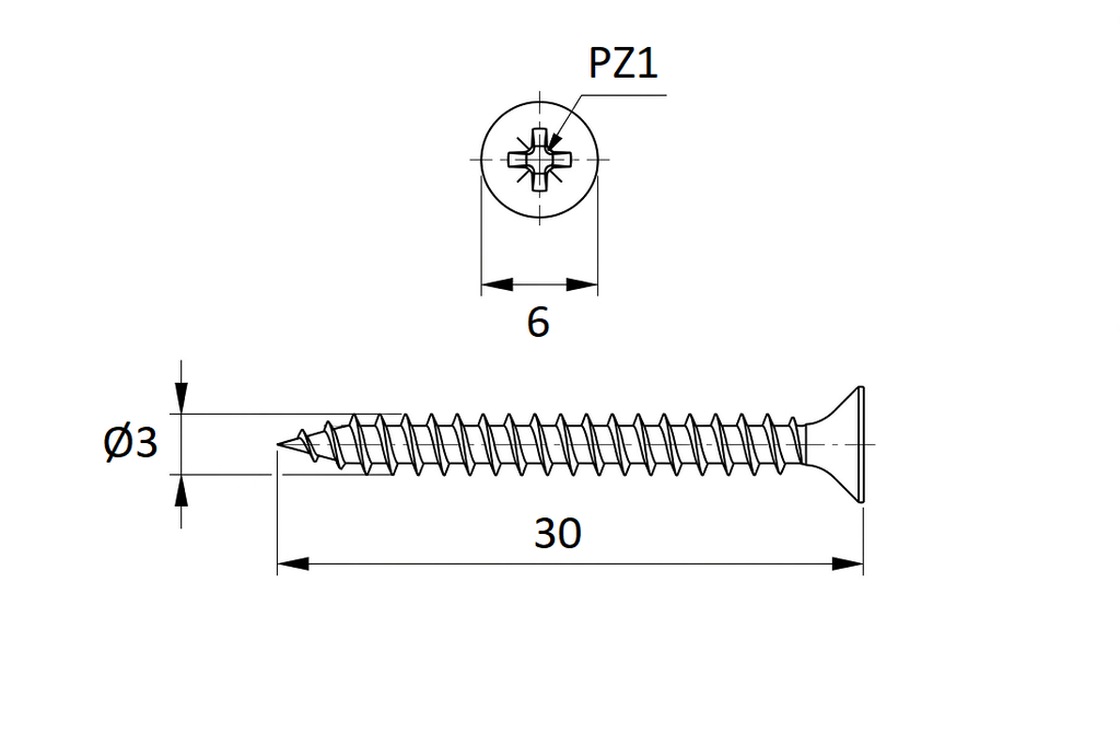 TIRAFONDO LINEA TOP DIN7505A 18-3,0X30 MM. CABEZA PLANA PZ CINCADO