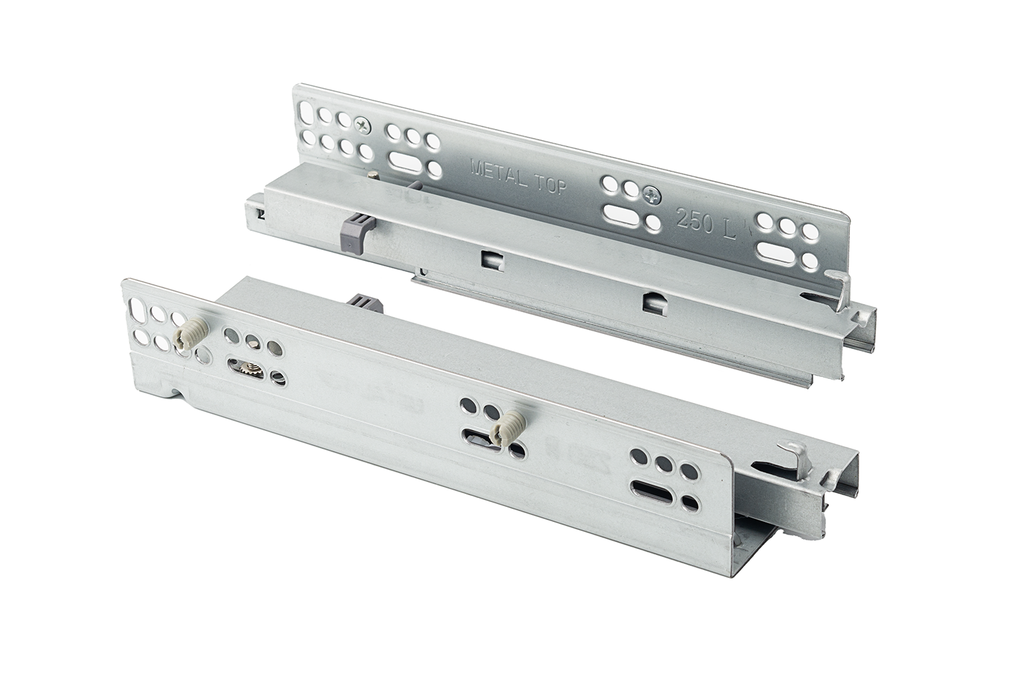 GUIA CORREDERA OCULTA EXTR. TOTAL C/AMORTIGUACION P/COS 16 METAL TOP L500 MM. M/D 8X11 MM. (JGO.)