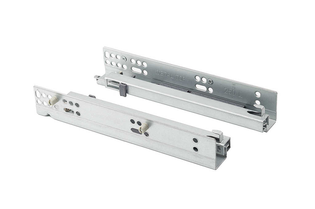 GUIA CORREDERA OCULTA EXTR. PARCIAL PUSH P/COS 16 METAL TOP L350 MM. M/D 8X11 MM. (JGO.)