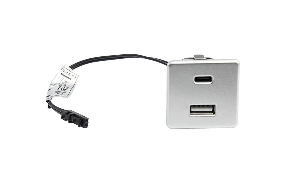 CARREGADOR USB-A + USB-C 36X36 MM. 12 V. A/CABLE L150 MM. ALUMINI