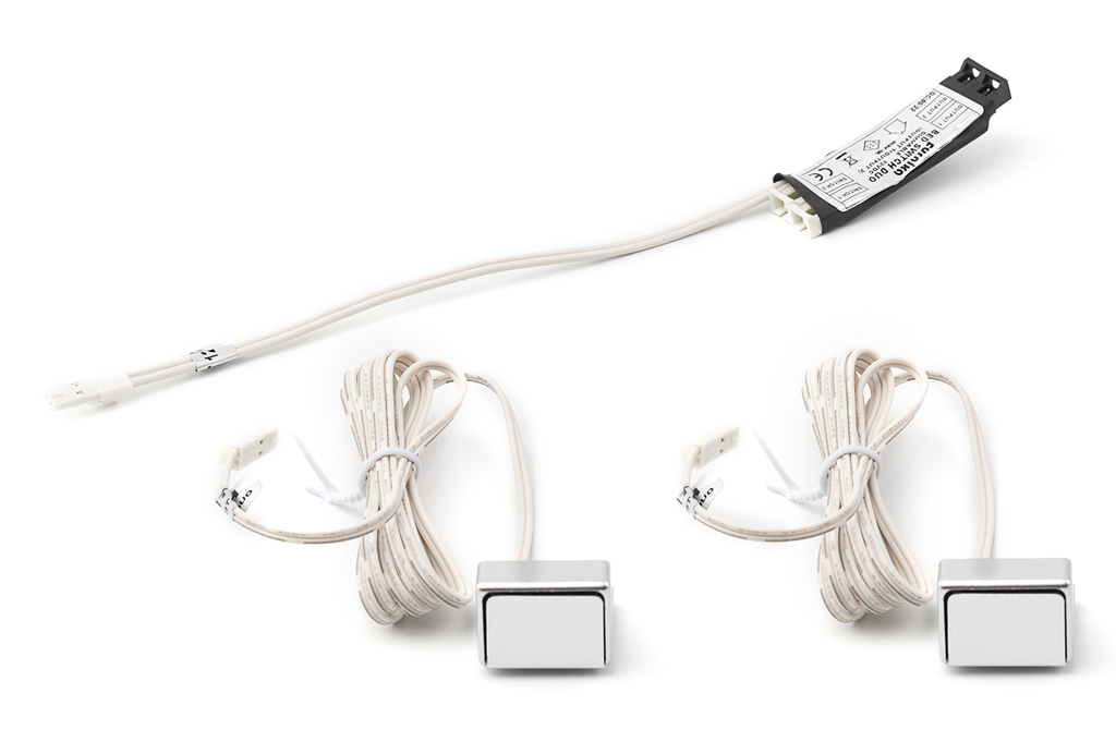 PAREJA INTERRUPTORES "BED SWITCH DUO" MAX. 48W. C/CABLE C/CON. PLUG MACHO Y HEMBRA ALUMINIO