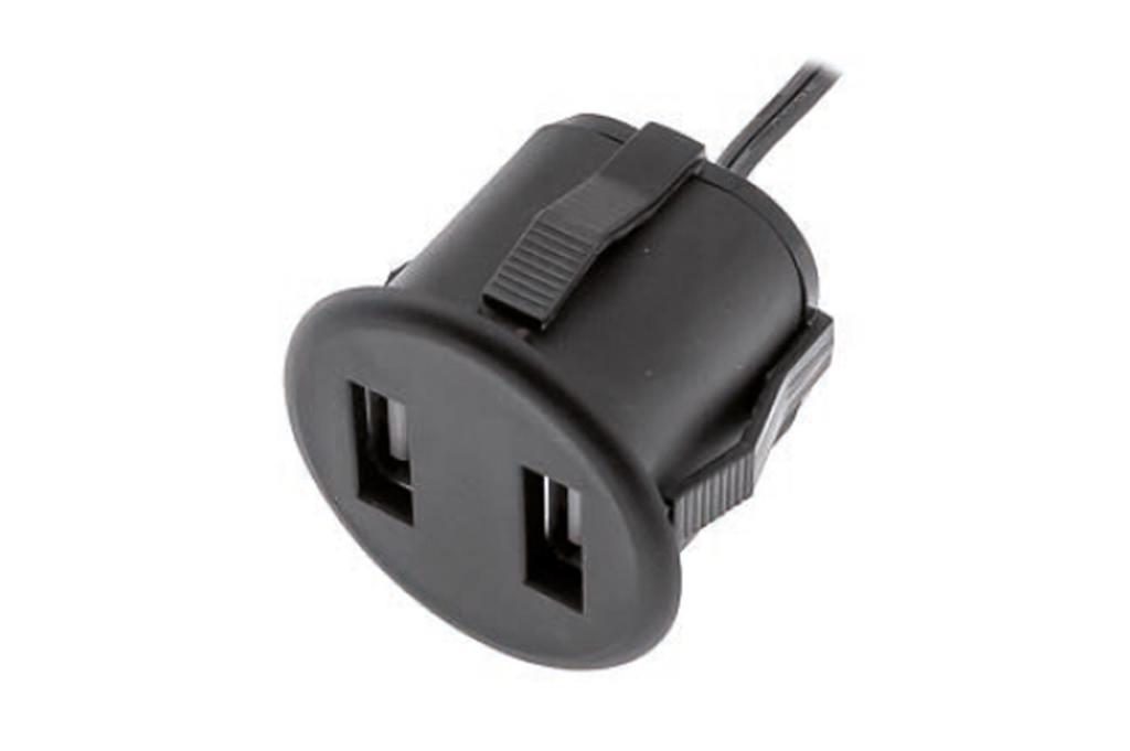 CARGADOR USB D35 MM. 12 V. C/CABLE L150 MM. NEGRO