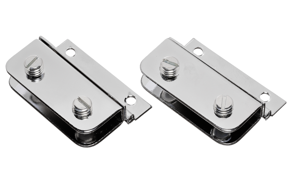 JUEGO 2 BISAGRAS CRISTAL FORMA-U C/PALA CROMO BRILLO