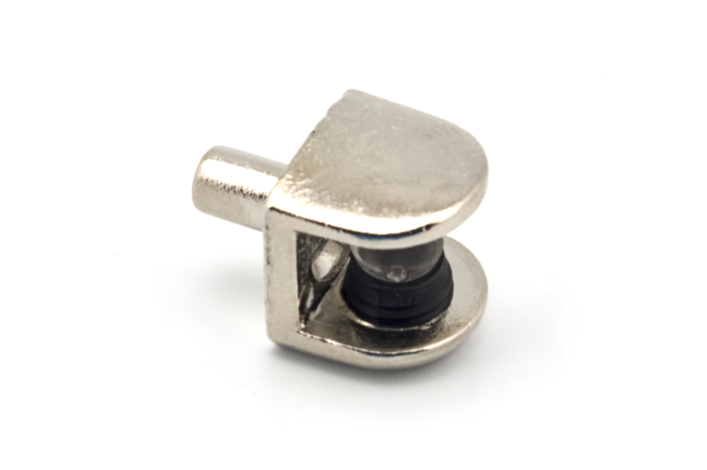 SUPORT PRESTATGE P/VIDRE A/SUBJECCIO CLIP ZAMAK S U.9 MM. D.5 MM. NIQUELAT