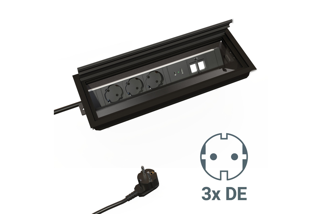 PASACABLES C/MULTITOMA EXIT 45 PLUS 120X320X25 MM. C/3 SCHUKOS USB-A USB-C NEGRO SD