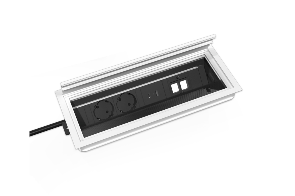 PASACABLES C/MULTITOMA EXIT 45 PLUS 120X289,5X25 C/2 SCHUKOS USB-A USB-C BLANCO SD 205 126586