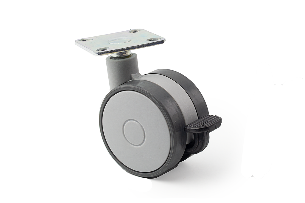 RUEDA "SPEEDY 60/20" D.60 MM. S NYLON GRIS 03 D GRIS 03 G GRIS C/PLETINA 47X47 MM. FRENO NEGRO SD