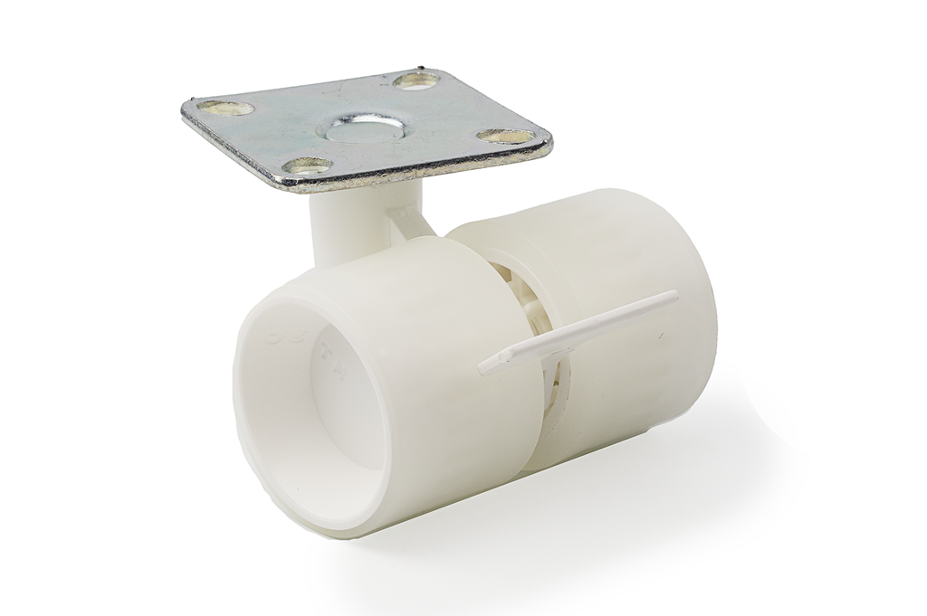 RUEDA "F40" D.40 MM. S NYLON BLANCO G NEUTRO TRANSPARENTE C/PLETINA 47X47 MM. FRENO BLANCO