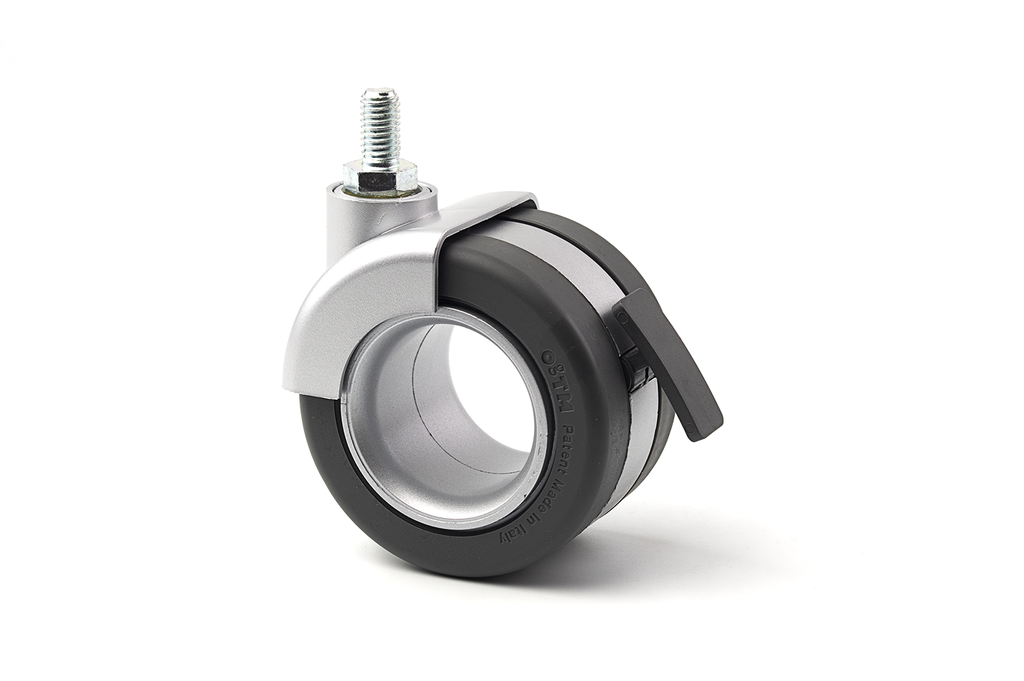 RUEDA "ROTOLA OFFICE" D.68 MM. S NYLON ALUMINIO G GRIS PERNO M8X15 MM. FRENO GRIS