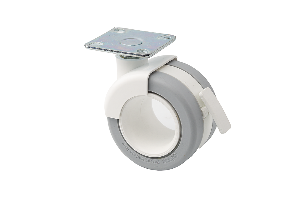 RUEDA "ROTOLA OFFICE" D.68 MM. S NYLON BLANCO G GRIS C/PLETINA 47X47 MM. FRENO BLANCO OG5140401
