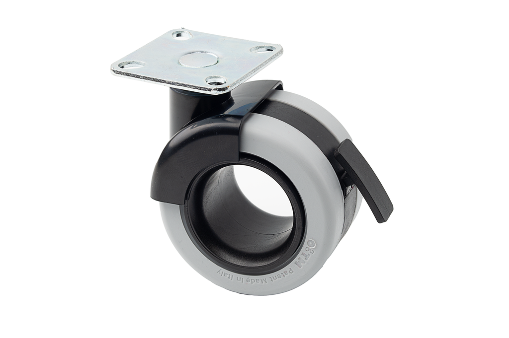 RUEDA "ROTOLA OFFICE" D.68 MM. S NYLON NEGRO G GRIS C/PLETINA 47X47 MM. FRENO NEGRO SD