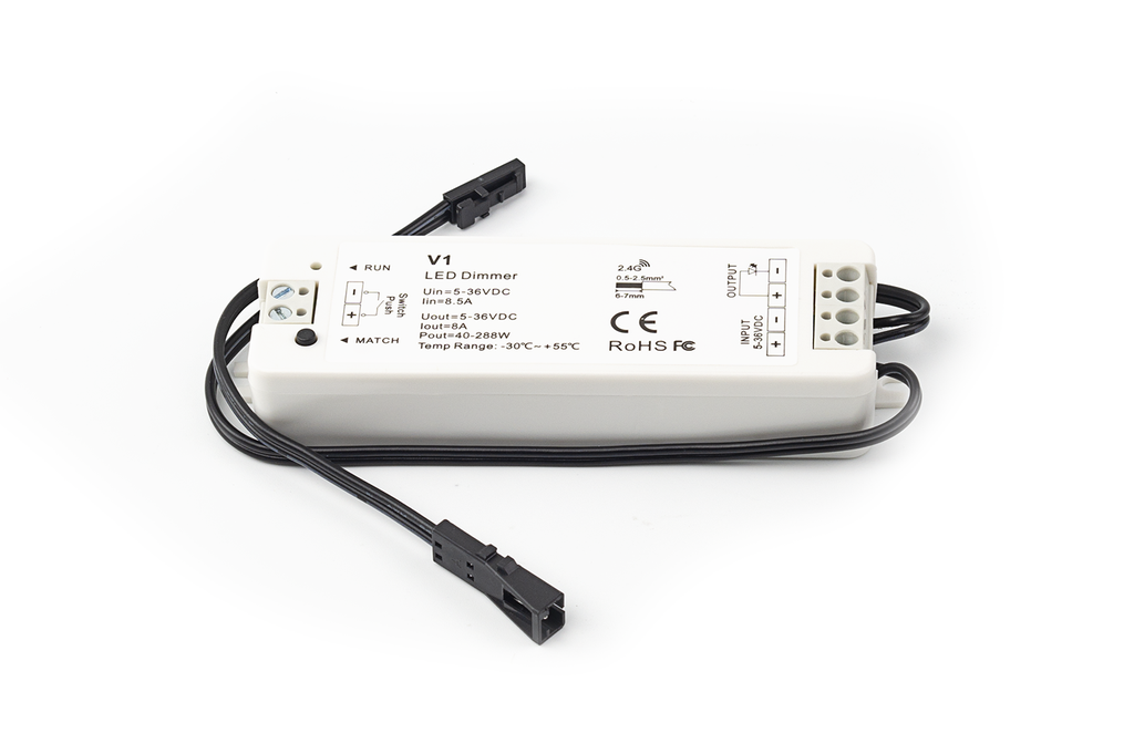 CONTROLADOR LED 12-36V A/MINI CONNECTORS MASCLE + FEMELLA BLANC/NEGRE SD