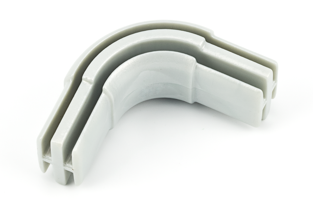 CURVA 90º P/BARRA 28X15 MM. NYLON GRIS PLATA