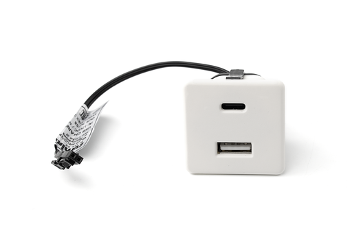 [6006501] CARREGADOR USB-A + USB-C 36X36 MM. 12 V. A/CABLE L150 MM. BLANC