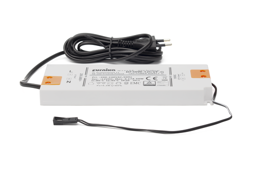 [690020050] SET TRANSFORMADOR LED "SLIM" 50 W. C/CABLE 2000 MM. C/PLUG HEMBRA BLANCO/NEGRO