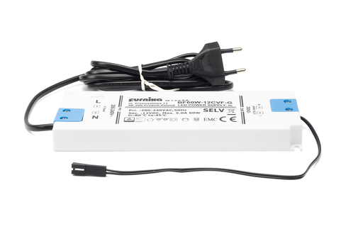 [690020060] SET TRANSFORMADOR LED "SLIM" 60 W. C/CABLE 2000 MM. C/PLUG HEMBRA BLANCO/NEGRO