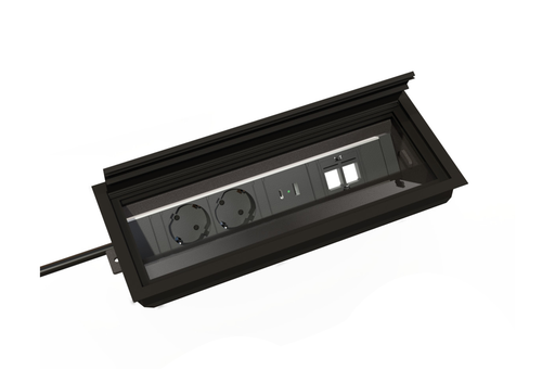 [7919137402] PASACABLES A/MULTIPRESA EXIT 45 PLUS 120X289,5X25 MM. A/2 SCHUKOS USB-A USB-C NEGRE