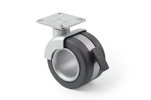 [7965139024] RUEDA "ROTOLA OFFICE" D.68 MM. S NYLON ALUMINIO G GRIS C/PLETINA 47X47 MM. FRENO GRIS SD